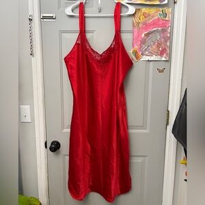 Vintage Red Lace-Trimmed Chemise